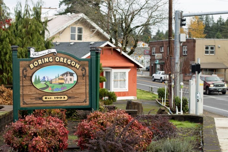 town sign for Boring, Oregon