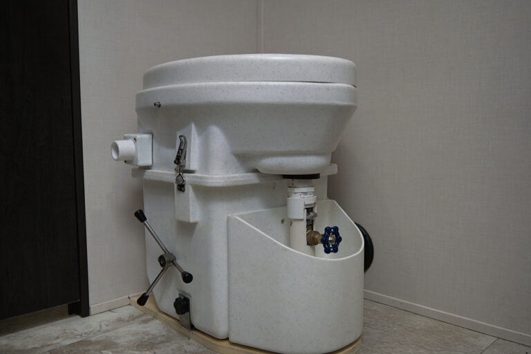 An RV composting toilet