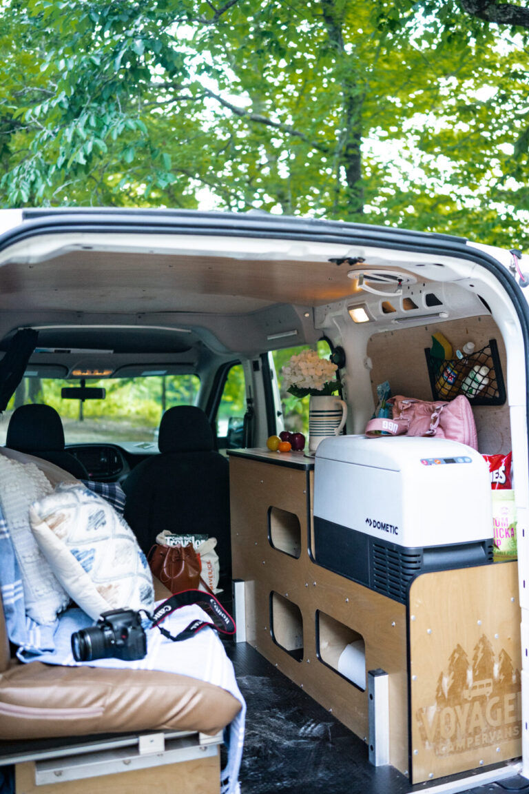 a Class B campervan packed with supplies