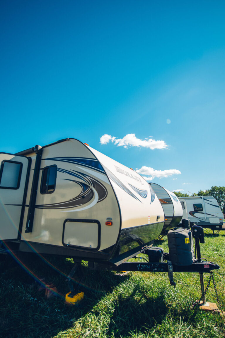 RV trailers parked at a campsite