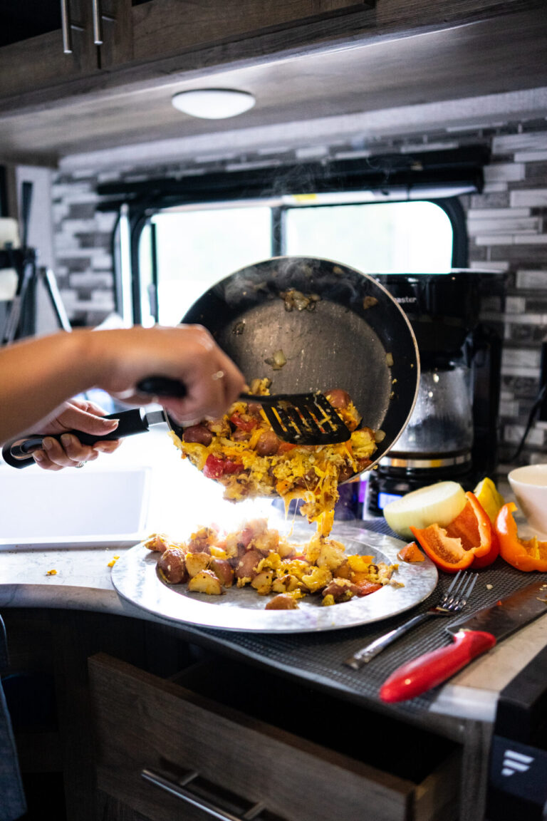 cooking scrambled eggs in an RV