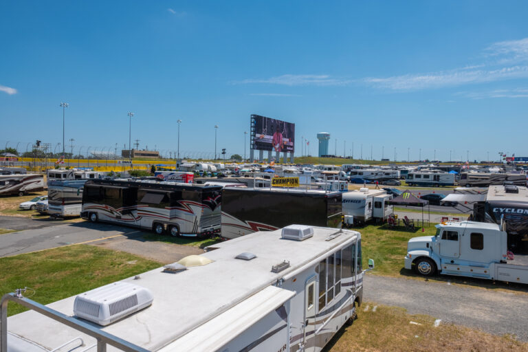 RVs camped at Charlotte raceway