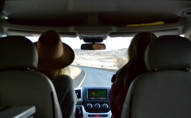 two women driving an RV