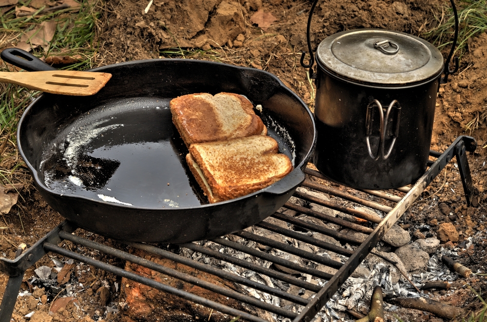 grilled cheese sandwiches over a campfire