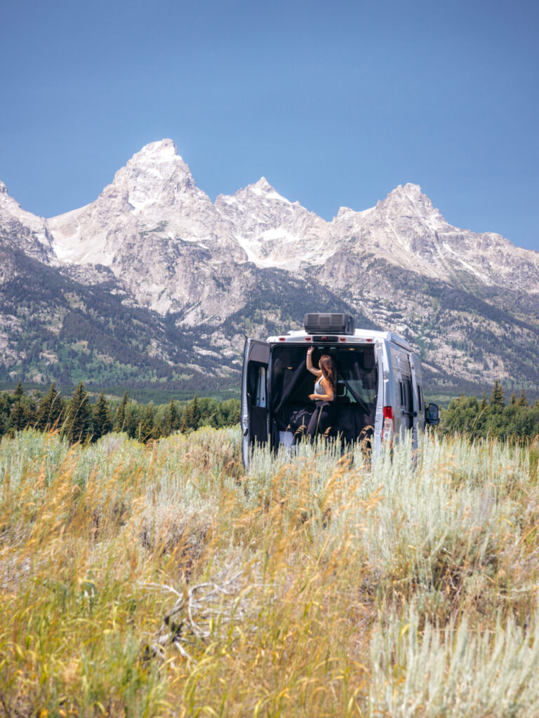 a campervan parked in a field