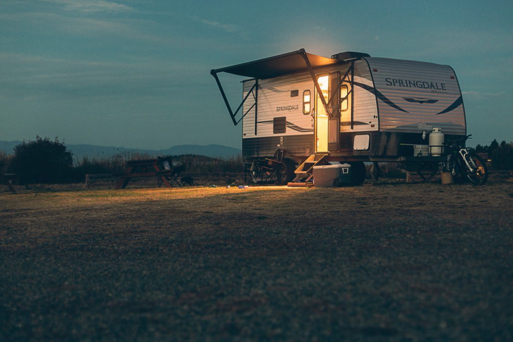 RV parked in field