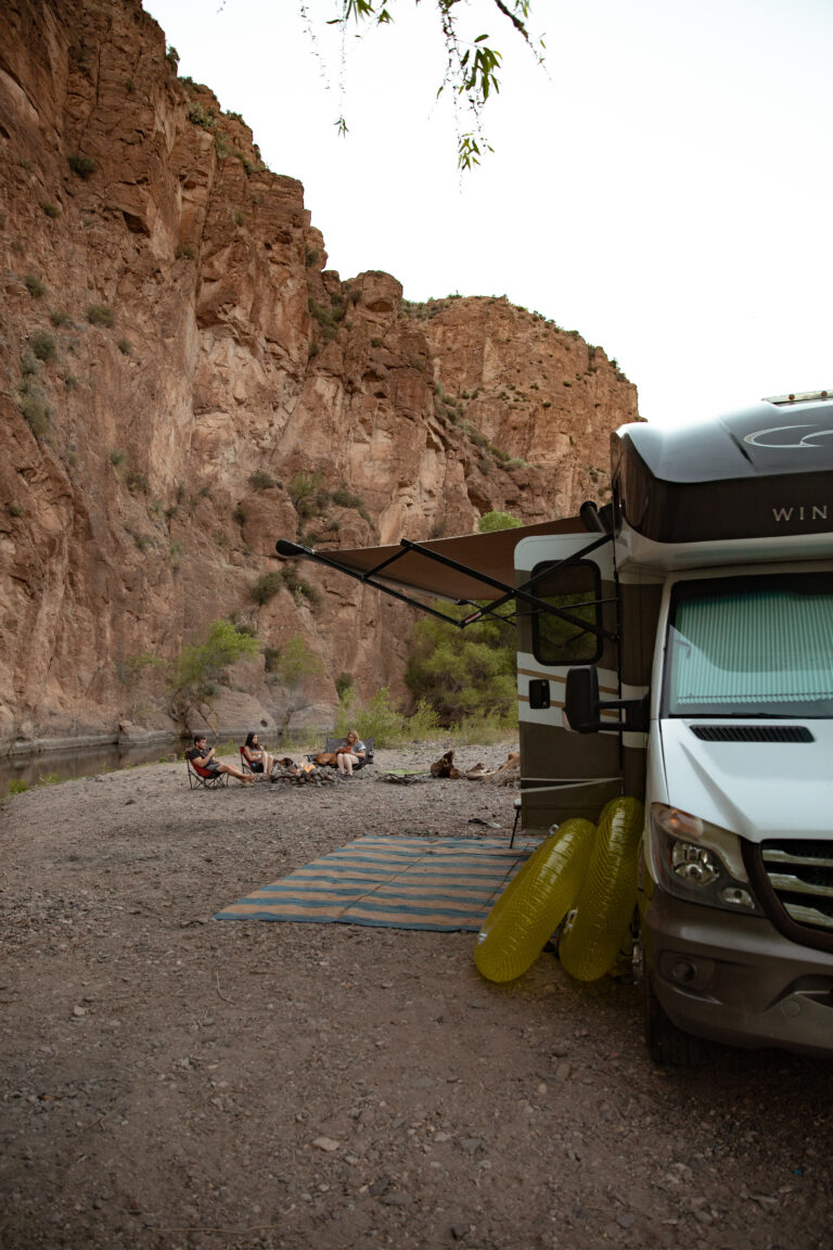 A Class C camper with slide out