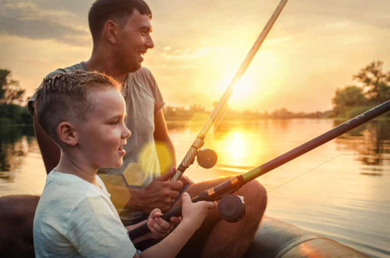 A dad and son fishing