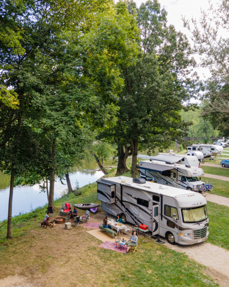 a campground with multiple RVs