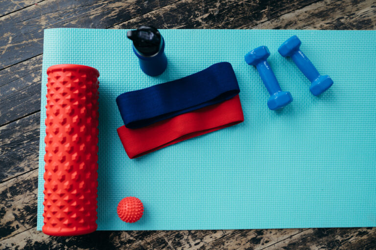 exercise equipment on a yoga mat