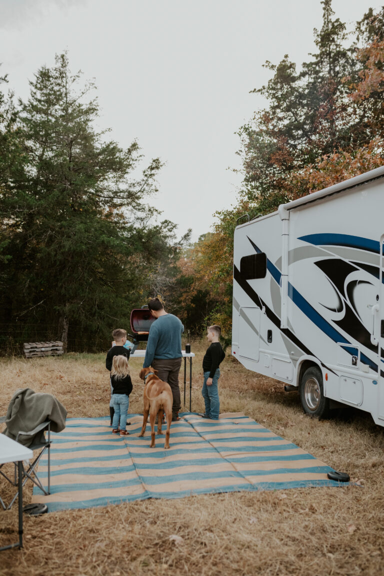 a family next to their RV