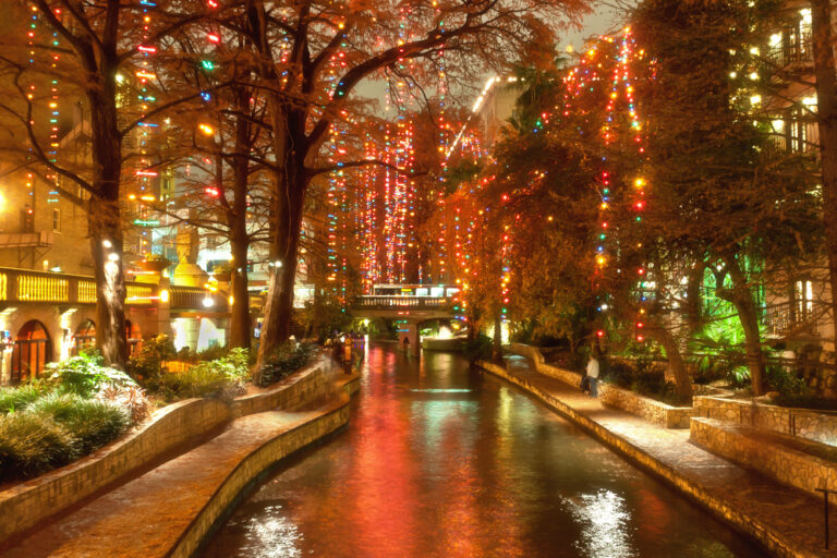 Christmas lights at downtown riverwalk San Antonio