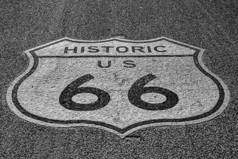 Route 66 sign on the freeway