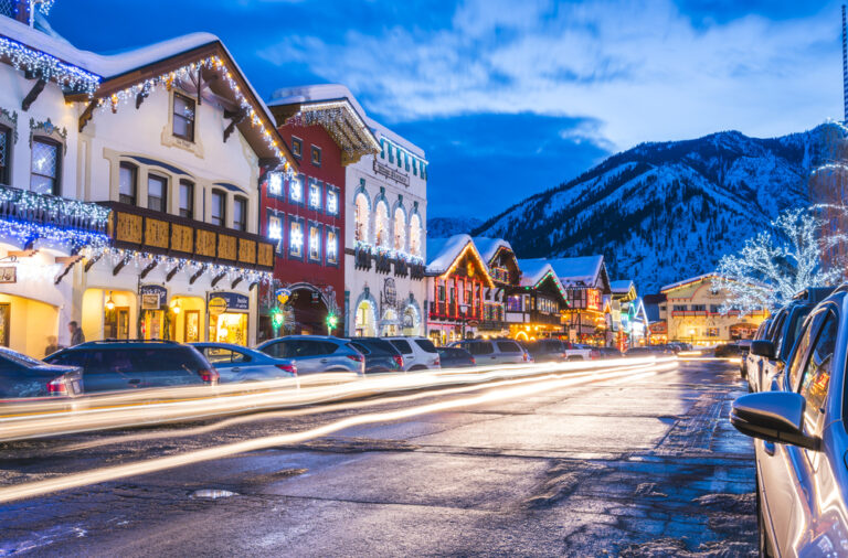 Leavenworth Washington decorated with Christmas lights