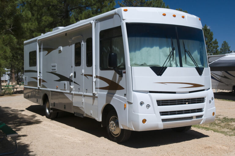 a white Class A motorhome