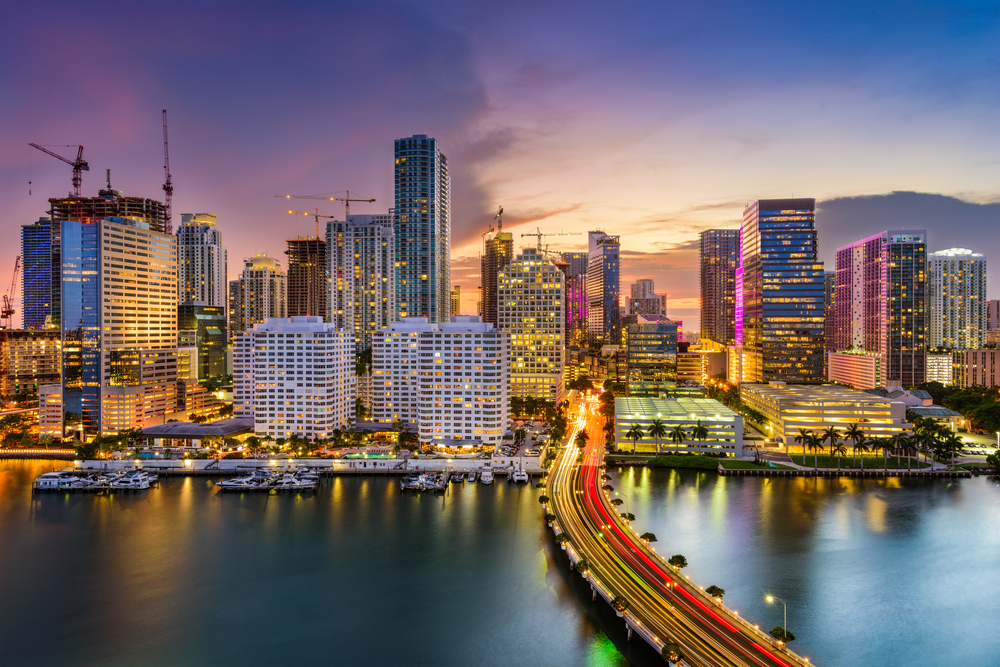 the Miami skyline at night
