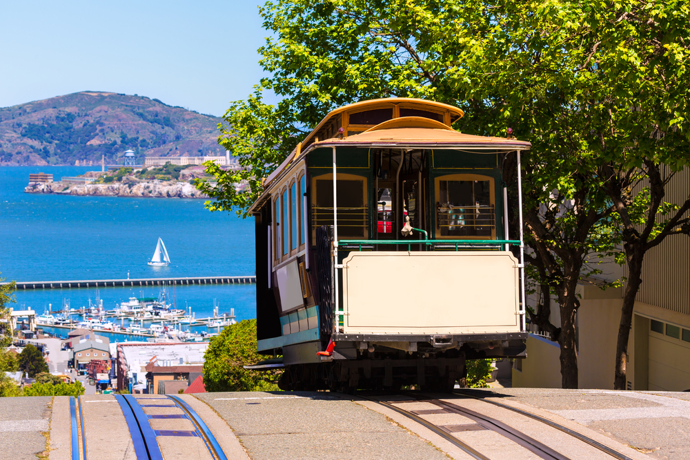 a cable car in San Francisco