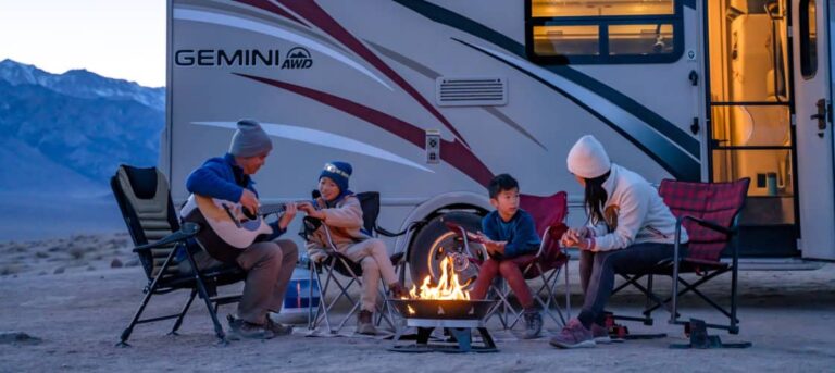 a family camping at a family friendly RV park