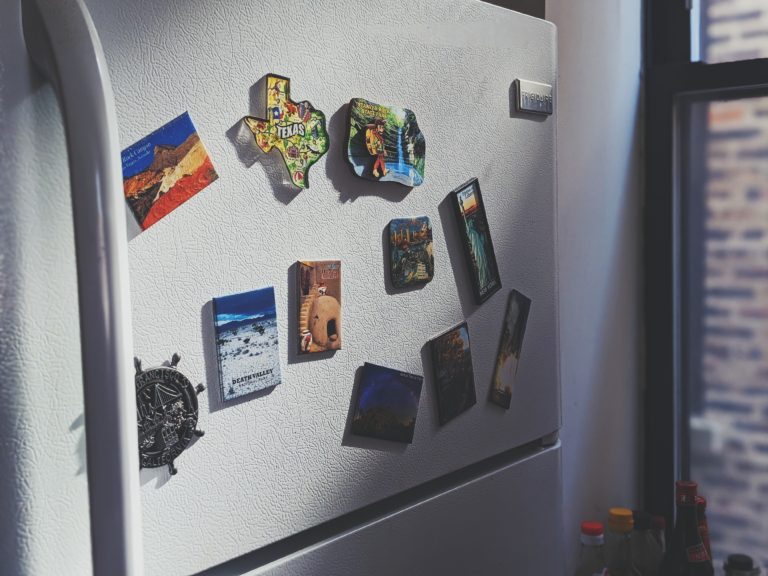 Refrigerator with magnets from across the world