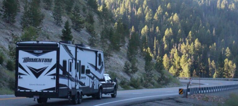 A truck pulling a trailer, affecting its RV gas mileage