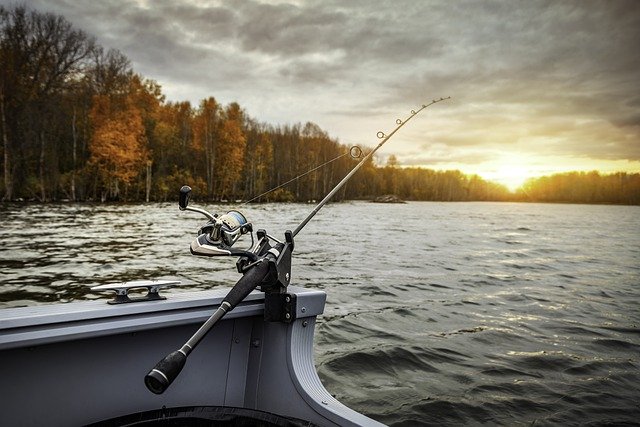 a fishing boat on a lake