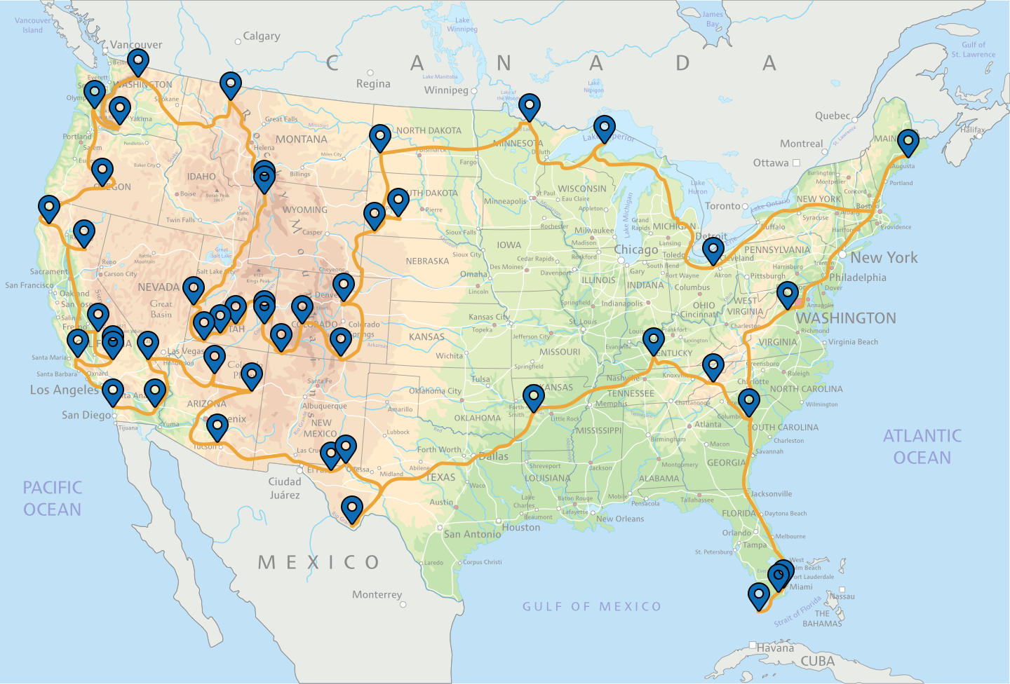 road trip map to all national parks