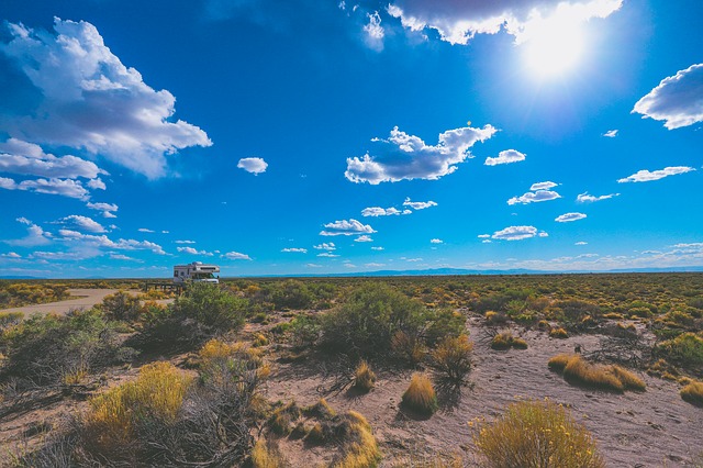 camper on a desert road trip