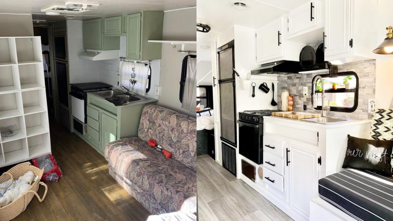 RV renovation kitchen before and after