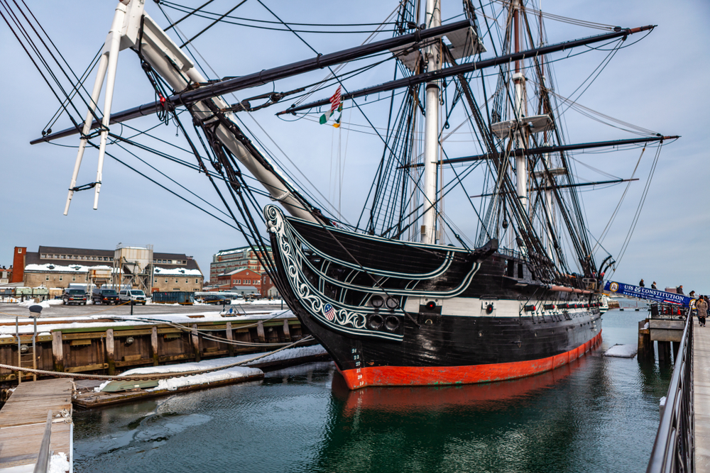 March 8th 2019. Boston USA - The ship USS Constitution at the end of Boston's Freedom Trail as part of museum at the Boston National Historical Park, United States.