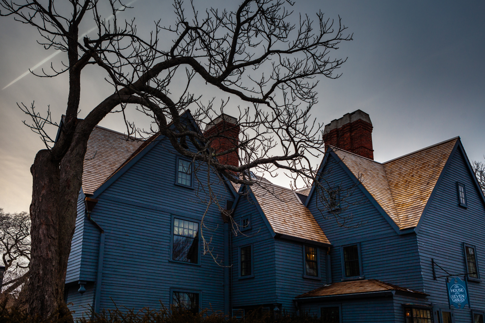 Salem, USA- March 03, 2019: The House of the Seven Gables museum in Salem, Massachusetts that inspired the novel by American author Nathaniel Hawthorne.