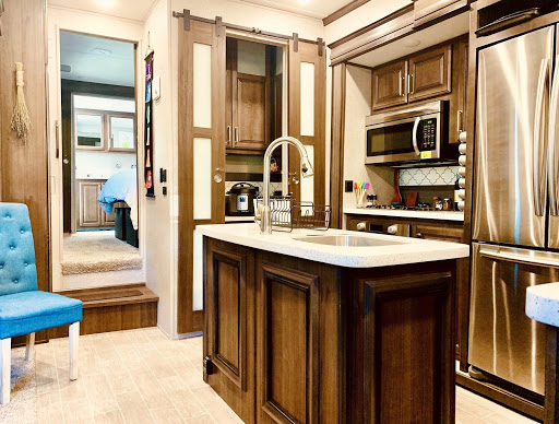 Interior kitchen of fifth wheel trailer