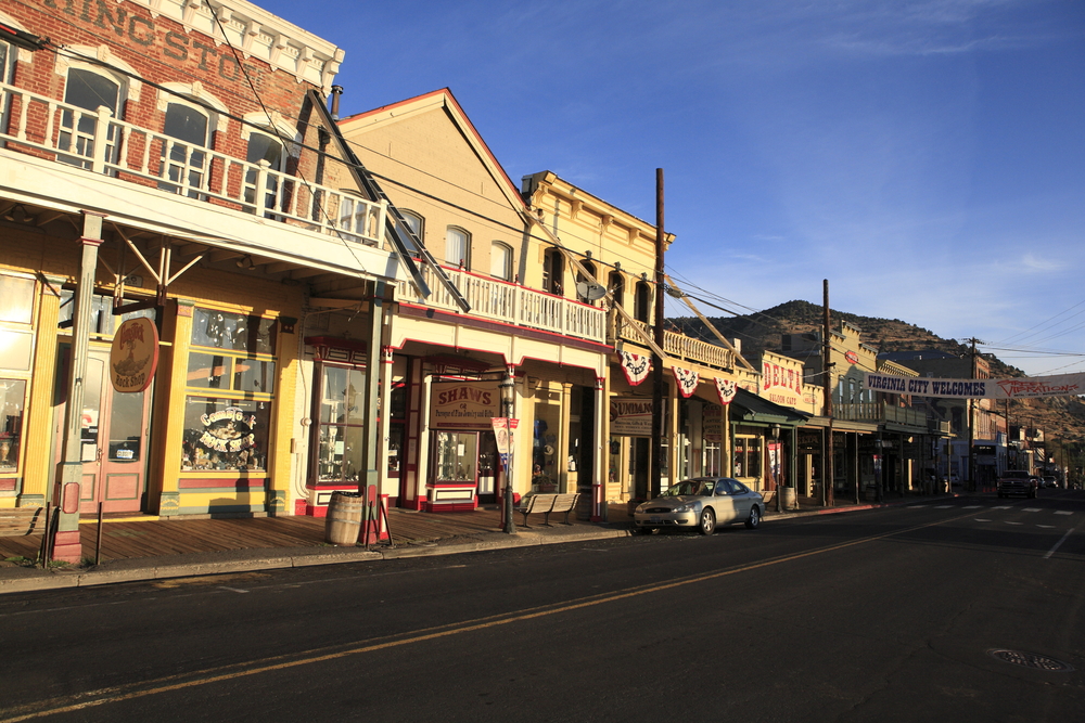 Virginia City, Nevada - Sep 17, 2017: The downtown overhang main street in the morning