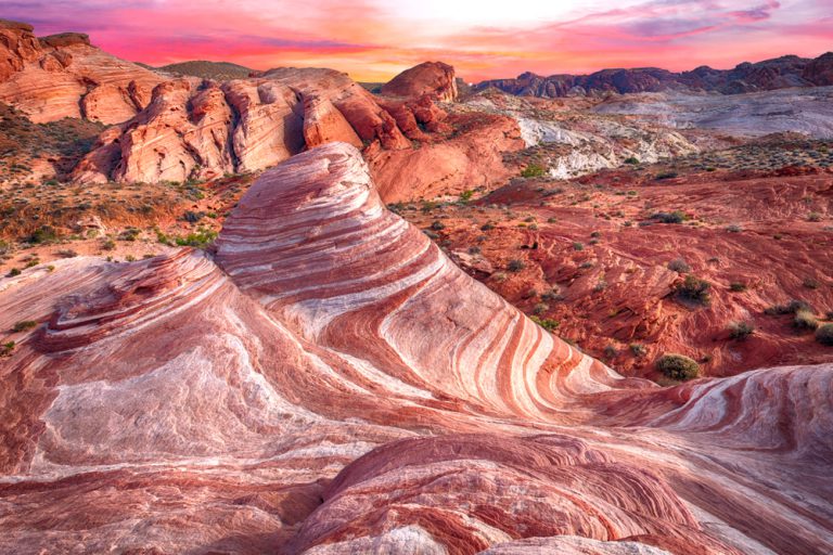 Amazing colors and shape of the Fire Wave rock in Valley of Fire State Park, Nevada, USA