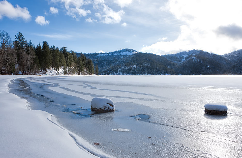 Frozen Spirit Lake in Idaho.