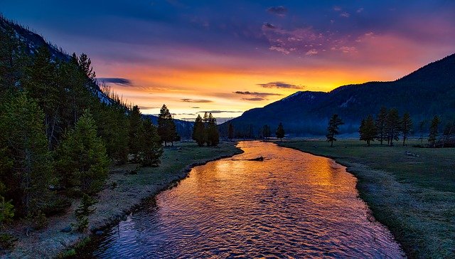 A river at Yellowstone National Park at sunset