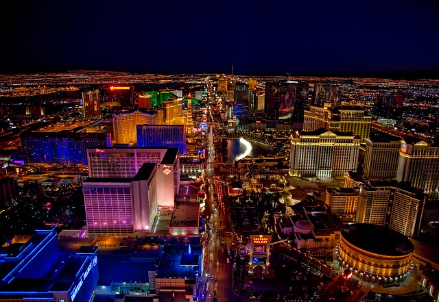 The Last Vegas Strip lit up at night