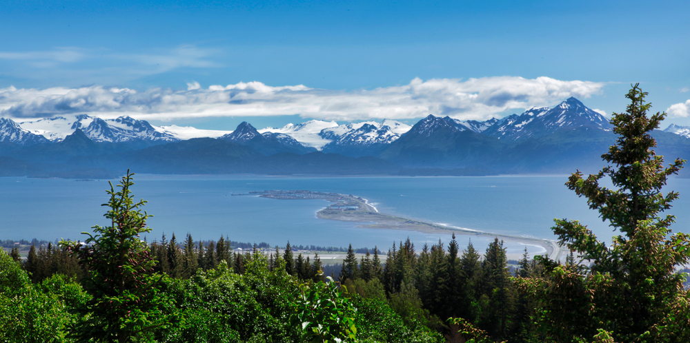 Alaska mountains, glacier, forest, view of Homer spit