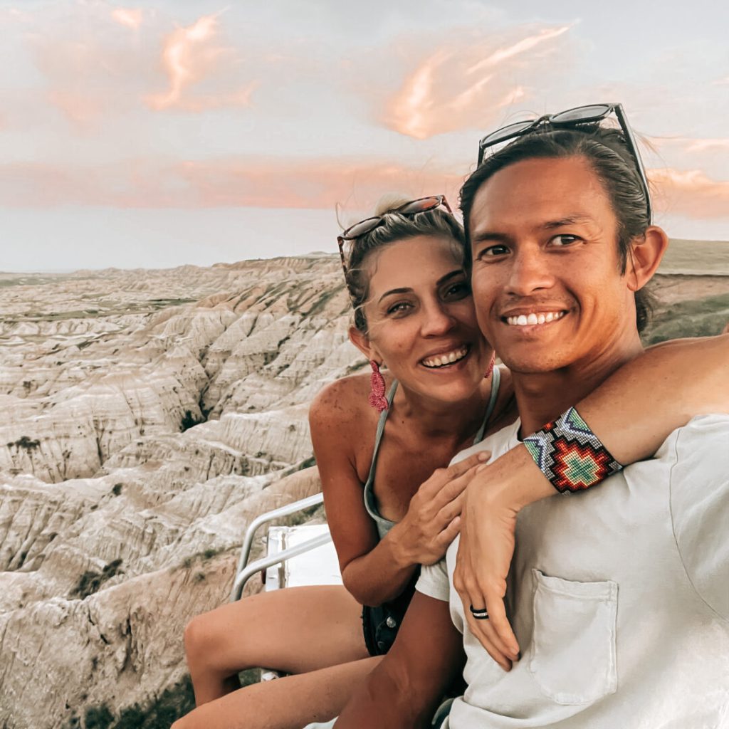 Couple takes a selfie at Badlands National Park