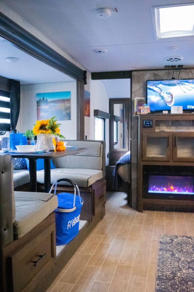 Dining and living room interior of RV