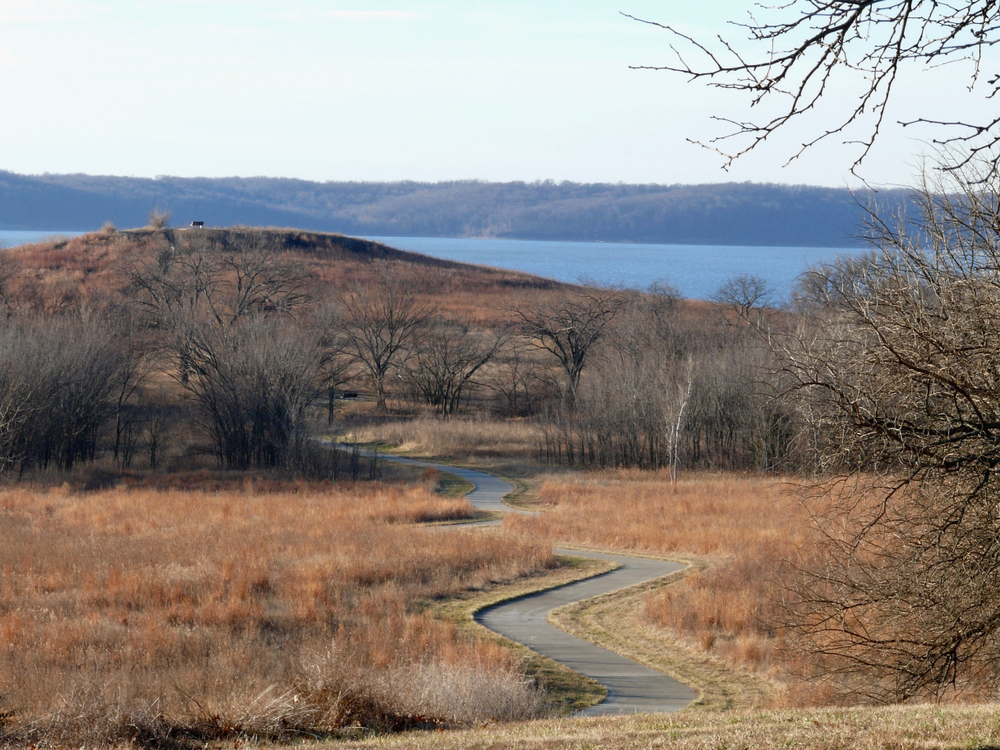 Trail Winding Walking Path to Clinton State Park Lake Overlook Vista