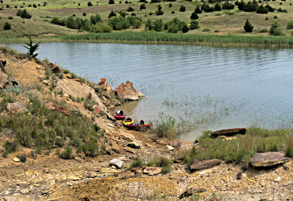 Three Kayaks on the Shorts of Lake Wilson, Kansas
