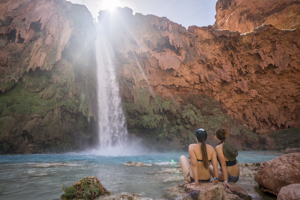 Only way in and out of Mooney Falls of Havasu Falls, Grand Canyon, Arizona