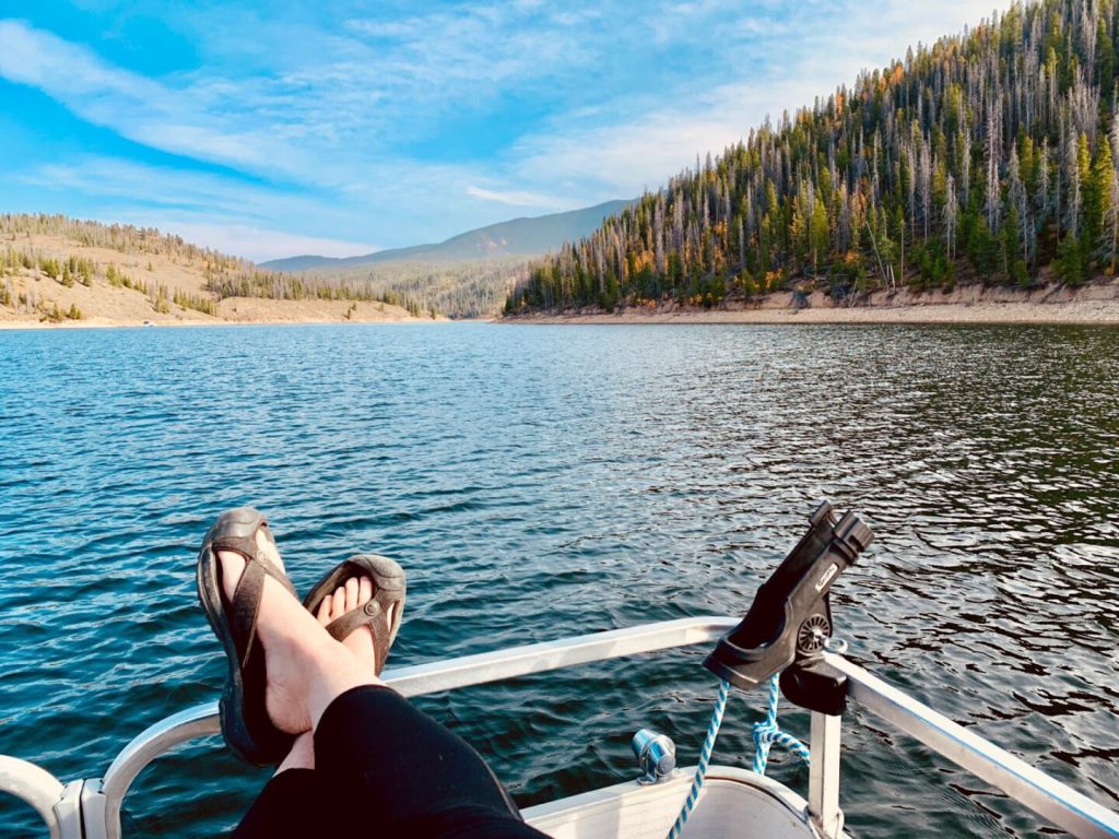 Outlook from a Pontoon boat in Colorado in the fall