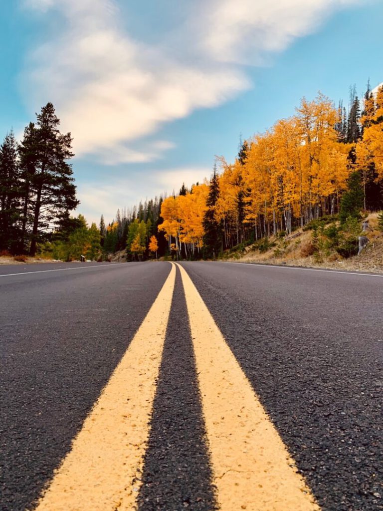 Open road in Colorado during the fall