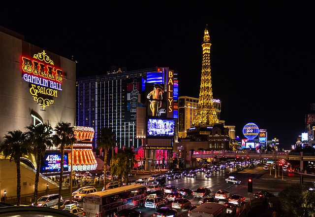 a nighttime shot of Las Vegas with lights