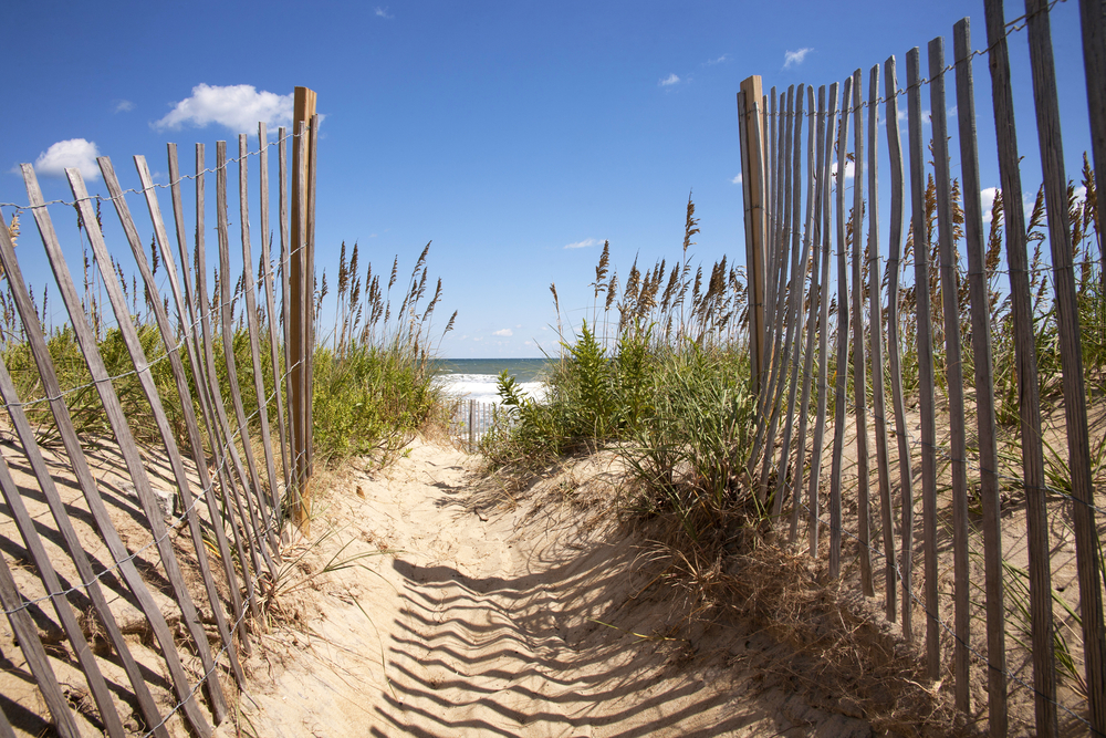 Entrance to the beach over sand dunes