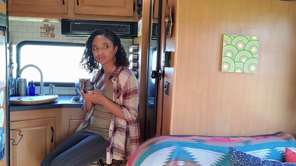 Woman relaxes in her RV