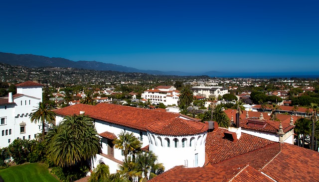 Spanish-style terra cotta rooftops in Santa Barbara