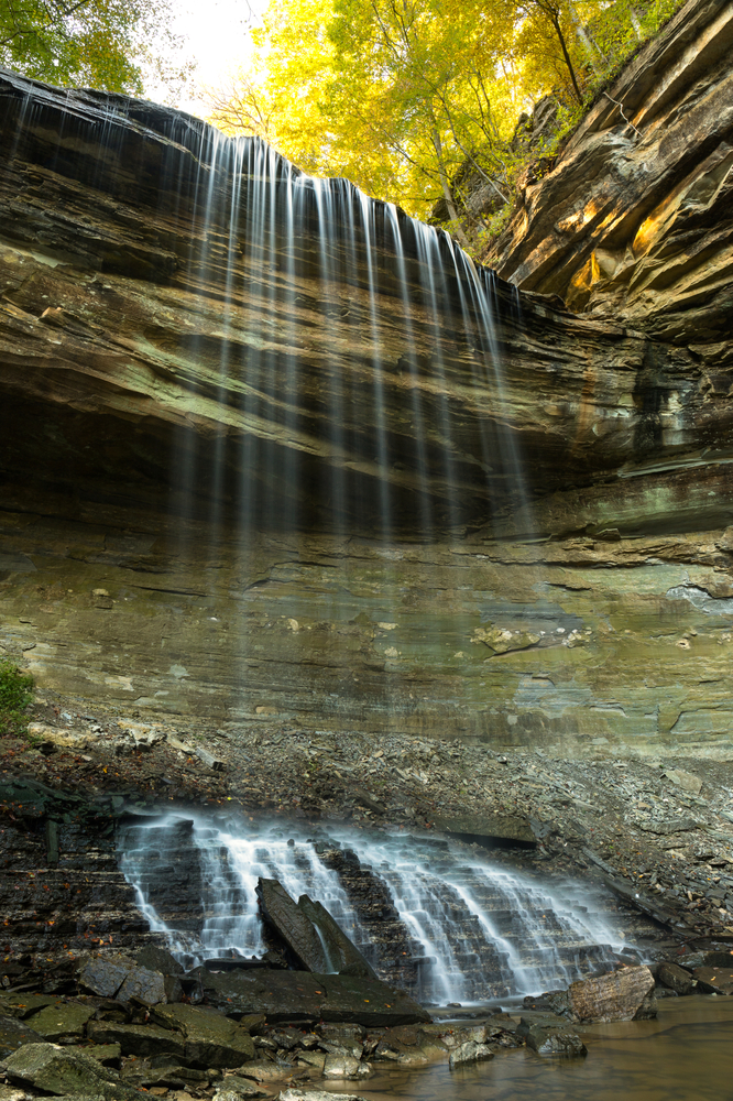 Big Clifty Falls gently flowing in Madison Indiana