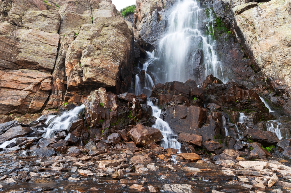 Timberline Falls, summer time in Rocky Mountain National Park, Colorado, USA, a popular waterfall hike